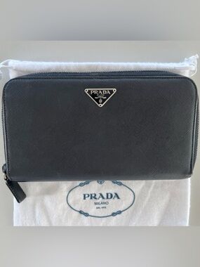 Prada Black Saffiano Leather Zip-Around Organizer Wallet